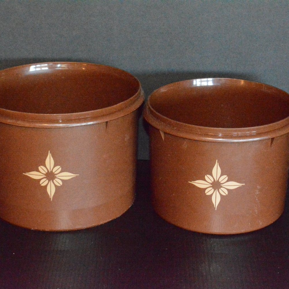 Vintage 1970s Tupperware Chocolate Brown Nesting Containers Canisters Set No Lid